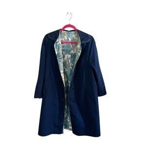 Vintage 1950s–60s Reversible Swing Coat – Peter Pan Collar, Navy, Floral, Size M
